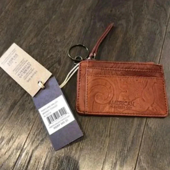 American Leather Co.  Portland wallet -key chain - ID holder -brandy tooled - Picture 3 of 6